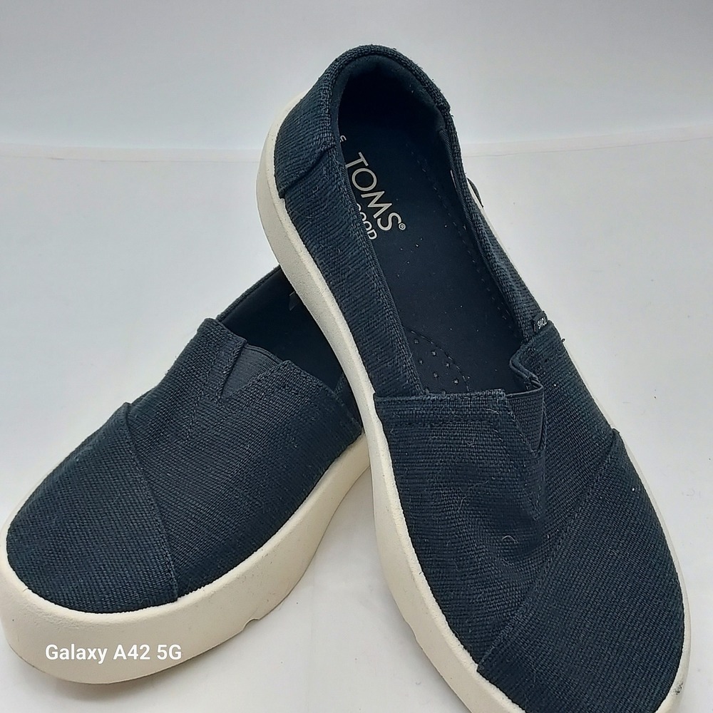 TOMS Alpargata Platform Slip On Shoes Black Canvas Textile‎ Womens 9 10021139